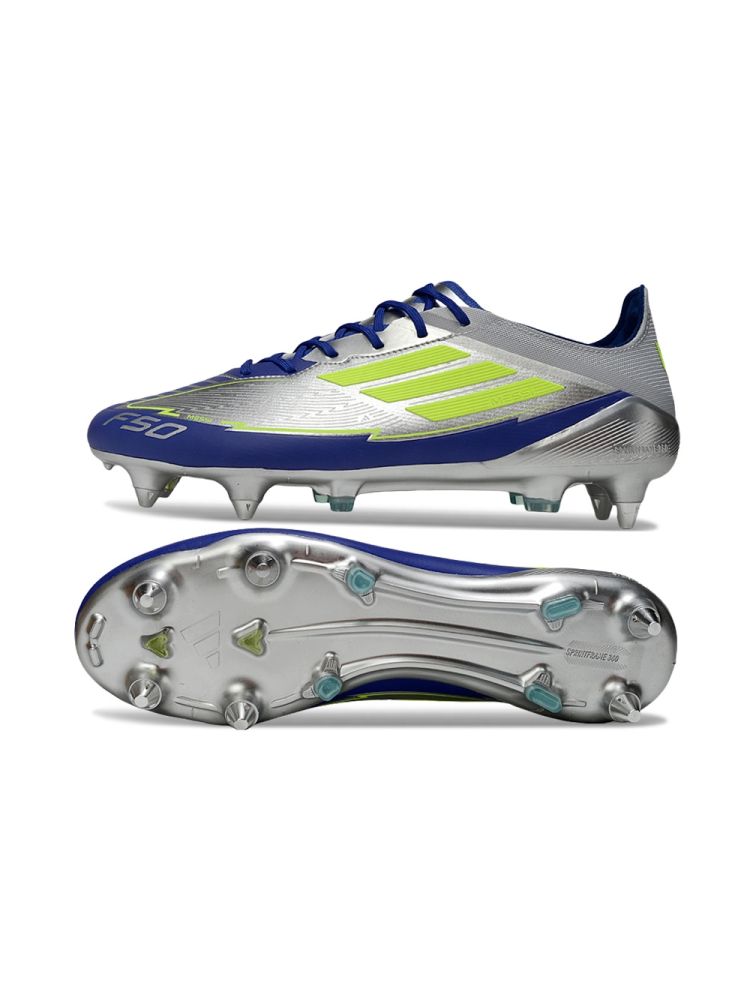 2025 adidas F50 Elite SG-Pro Silver Metallic Solar Yellow Lucid Blue