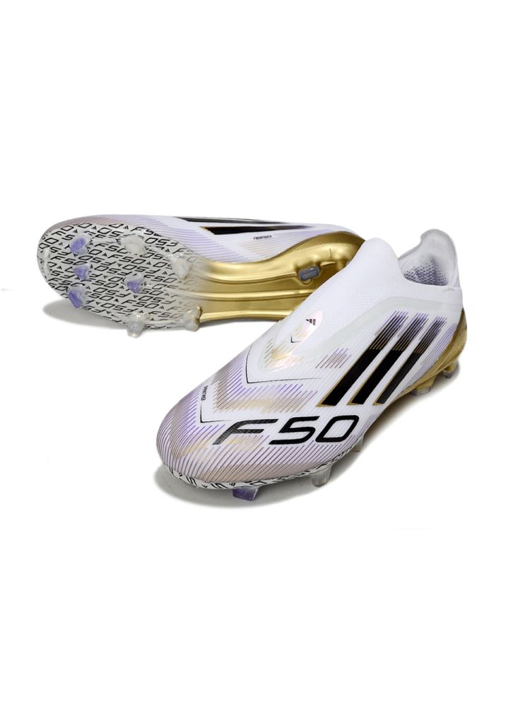 2025 adidas F50 Event Laceless Elite FG White Black Metallic Gold