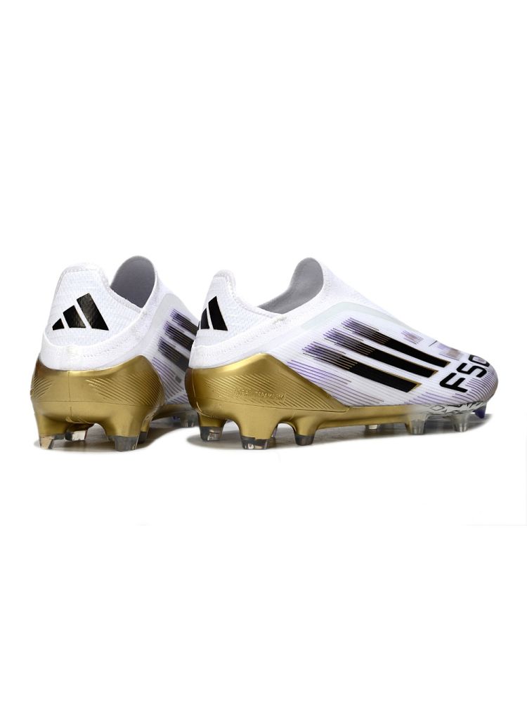 2025 adidas F50 Event Laceless Elite FG White Black Metallic Gold
